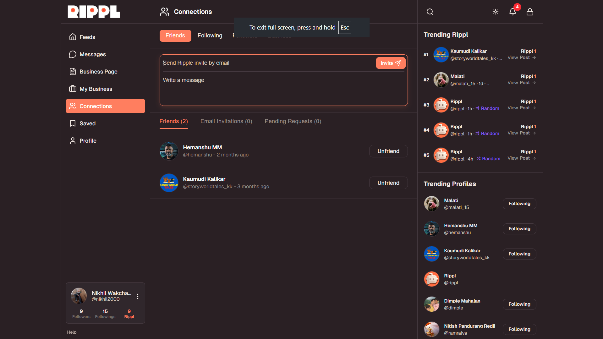 Invite Friends / Connect Screen - Desktop View
